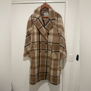 Everlane Brown Plaid Double-Breasted Overcoat